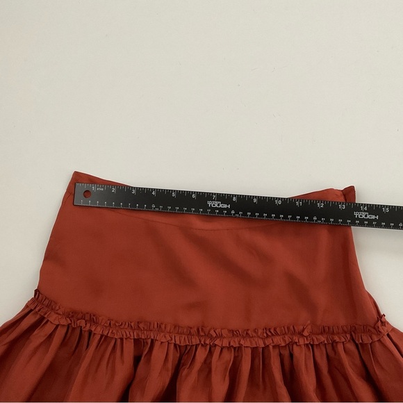 Anthro Snak Skirt Sz 0 Orange Midi Crinkle 100% Silk Tiered Boho - Picture 3 of 7